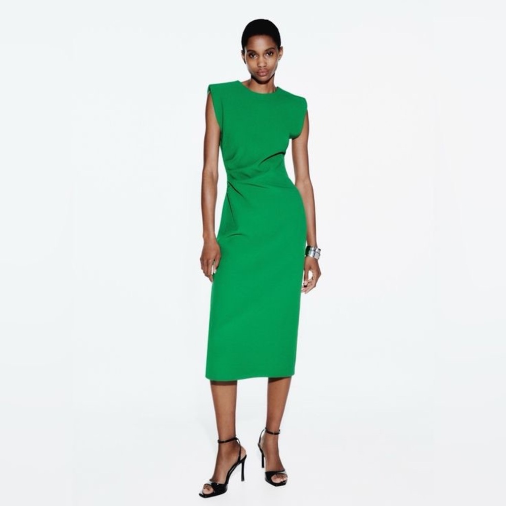 Zara Green Asymmetrical Sheath Dress Cap Sleeve